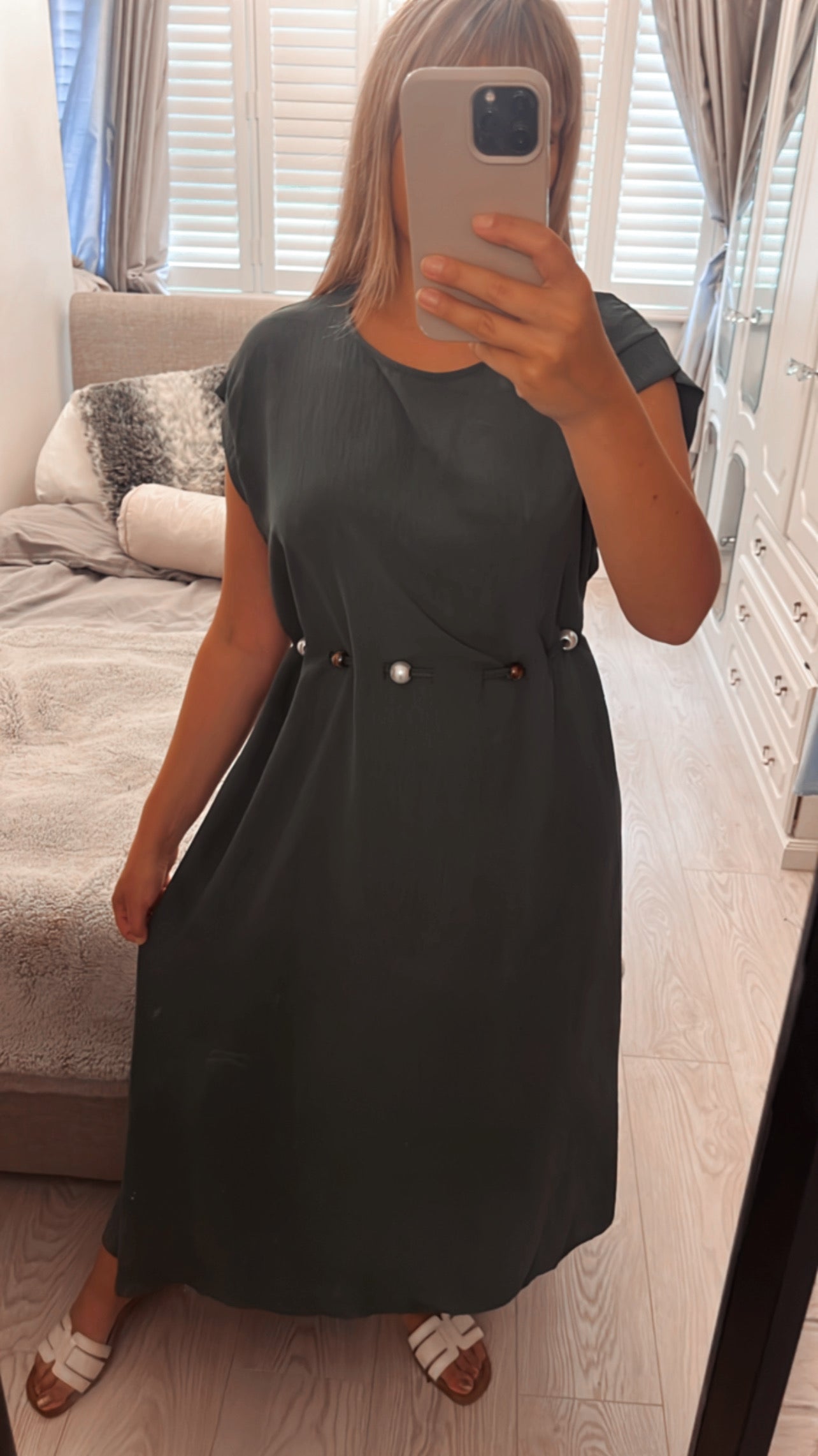 DRESS WITH BEADED BELT