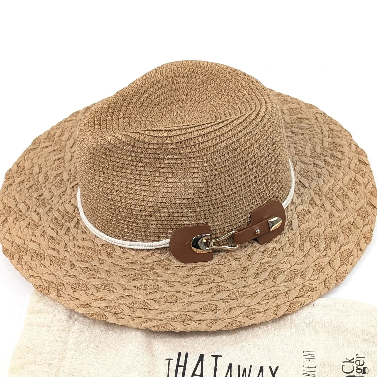 Plaited Brim Panama Foldable Hat (57cm) -Dark Natural