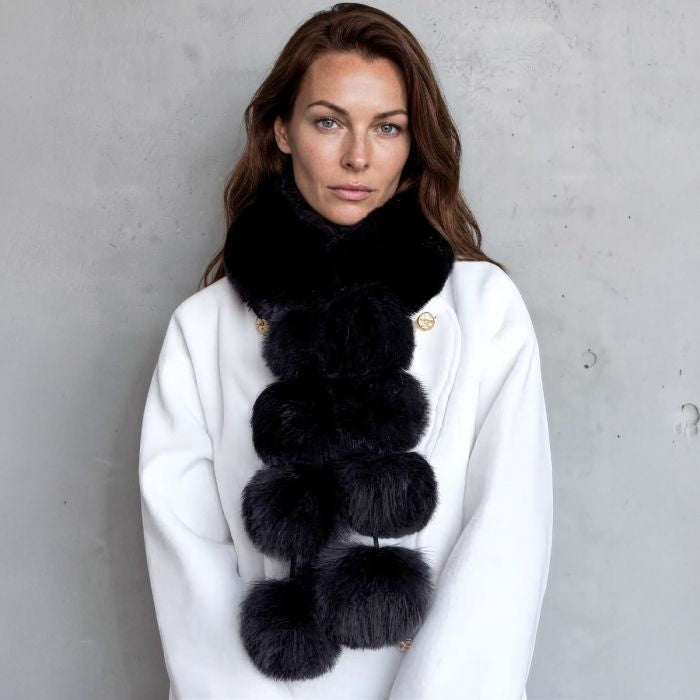 LUXURY FAUX FUR POM POM SCARF