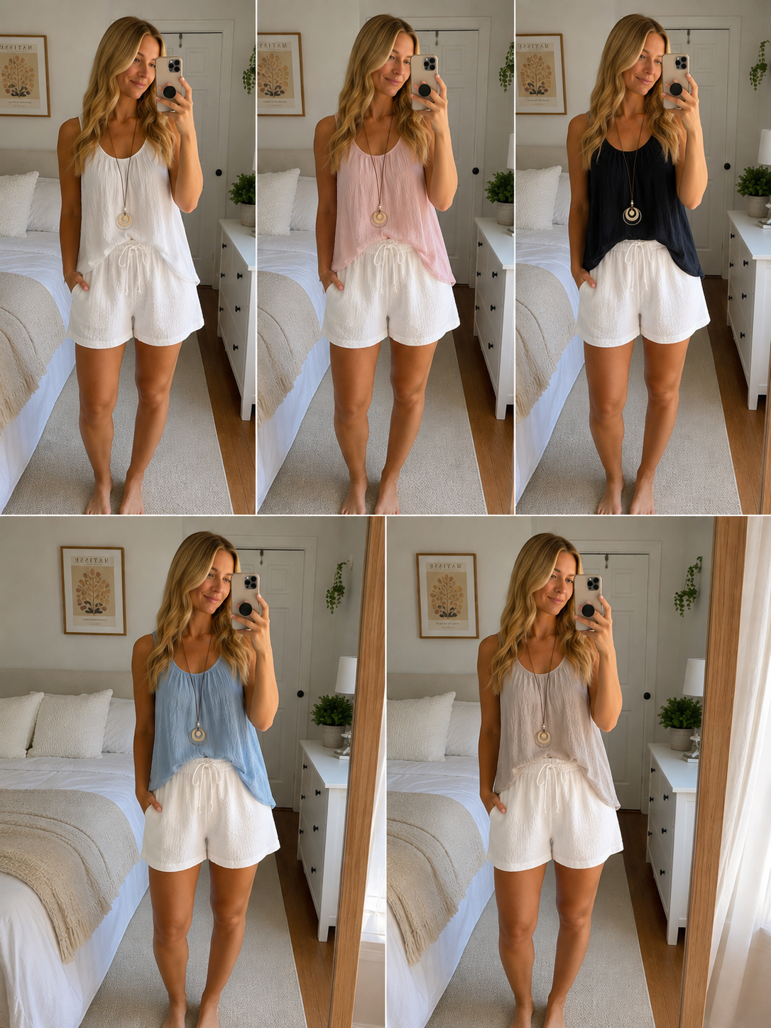 COTTON BLEND VEST TOPS WITH MATCHING NECKLACE