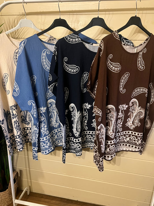 AMY LINEN BLEND PRINTED TOP (8-18)