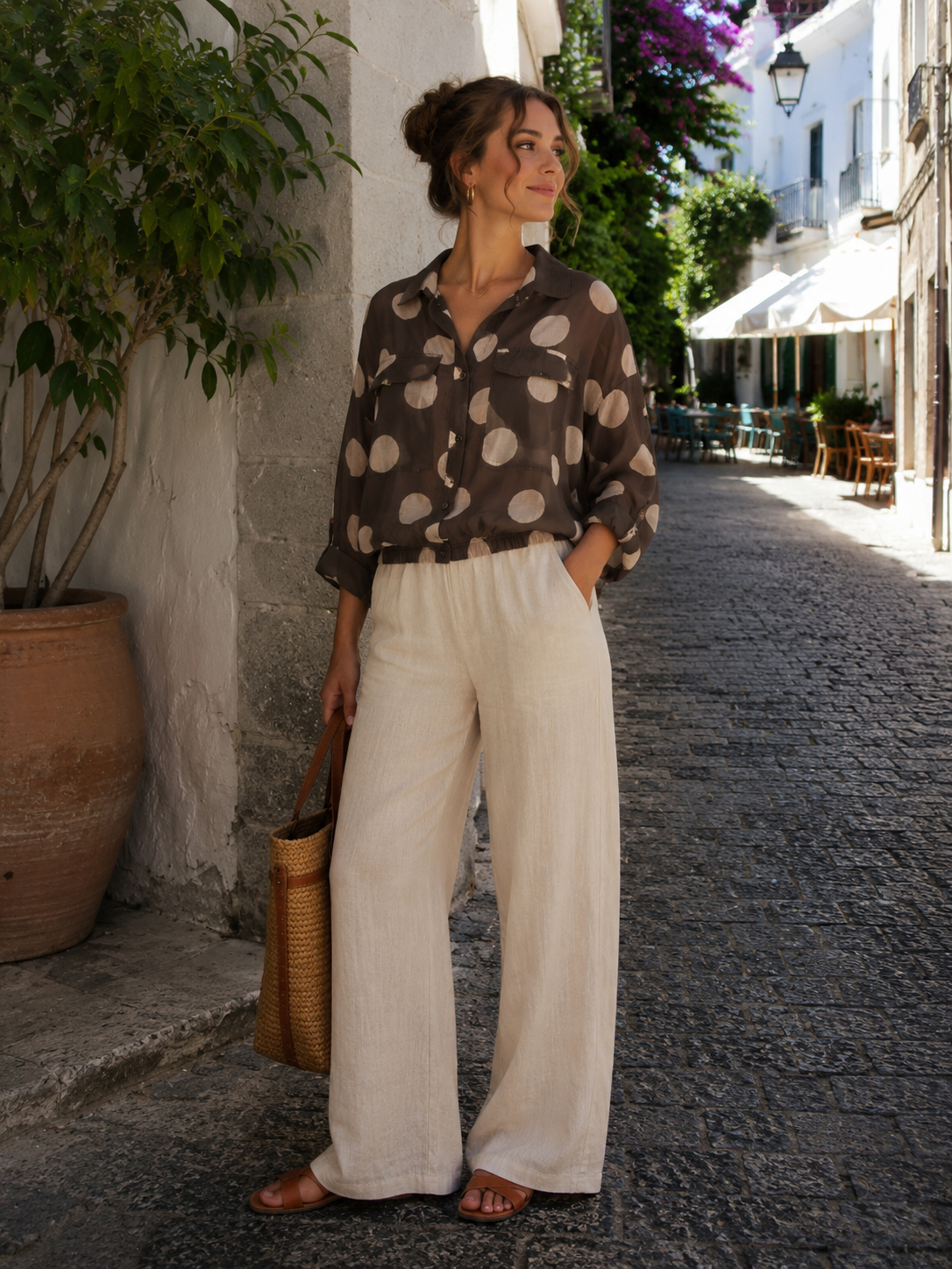 POLKA DOT BUBBLE HEM SHIRT