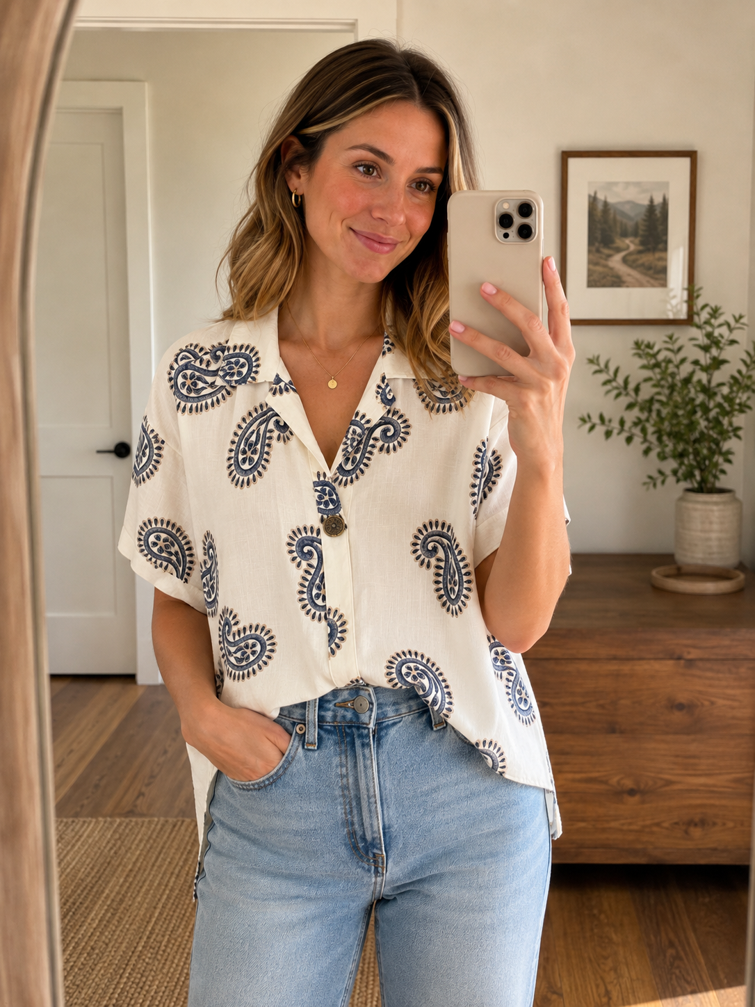 LINEN BLEND BLOUSE