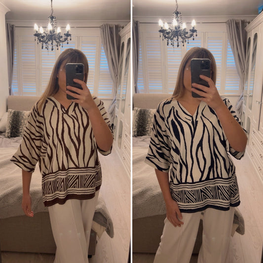 LINEN BLEND PRINTED TOP (8-20)