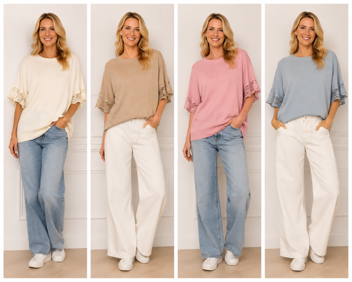 FIONA KNIT JUMPER WITH LACE SLEEVES  (8-18)