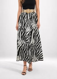 ZEBRA MAXI SKIRT WITH WOVEN BELT