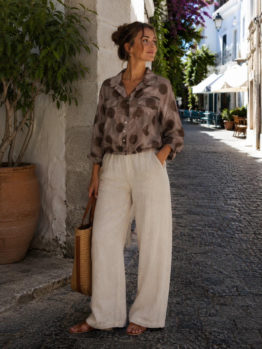 POLKA DOT BUBBLE HEM SHIRT