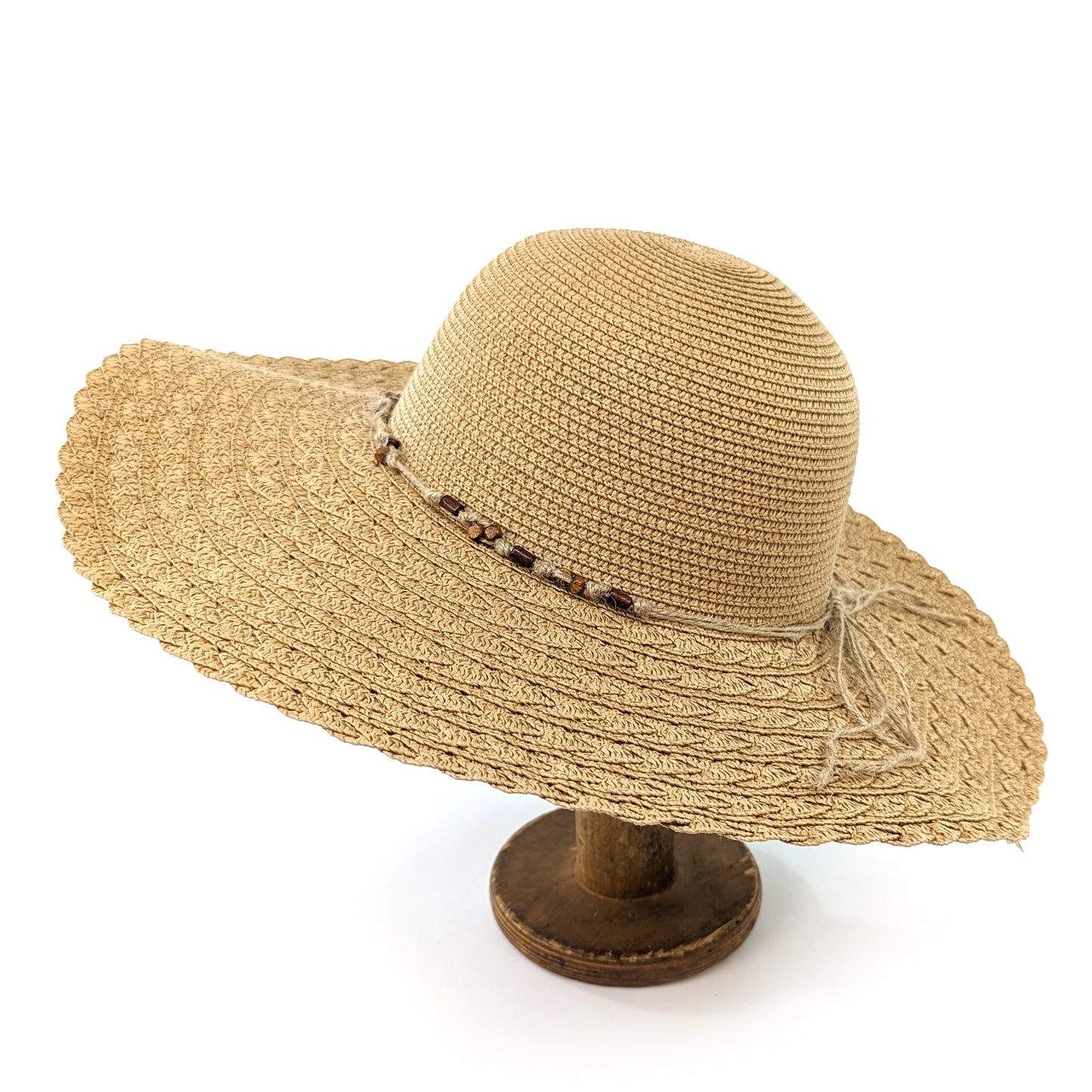 Folding Wide Brim Travel Sun Hat - Dark Beaded Band (57cm)