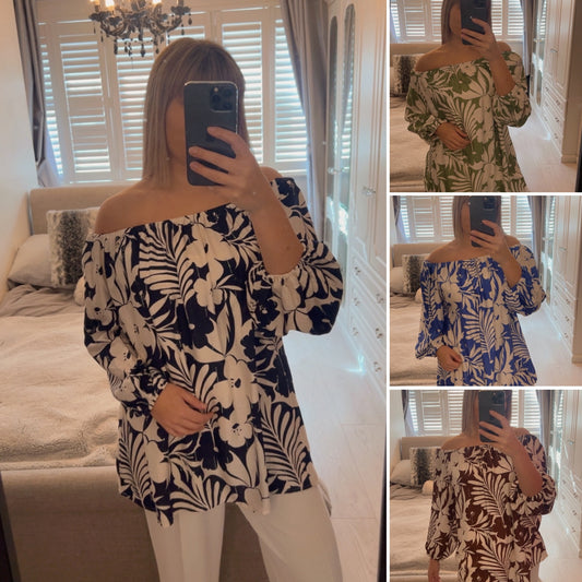 LINEN BLEND FLORAL BLOUSE