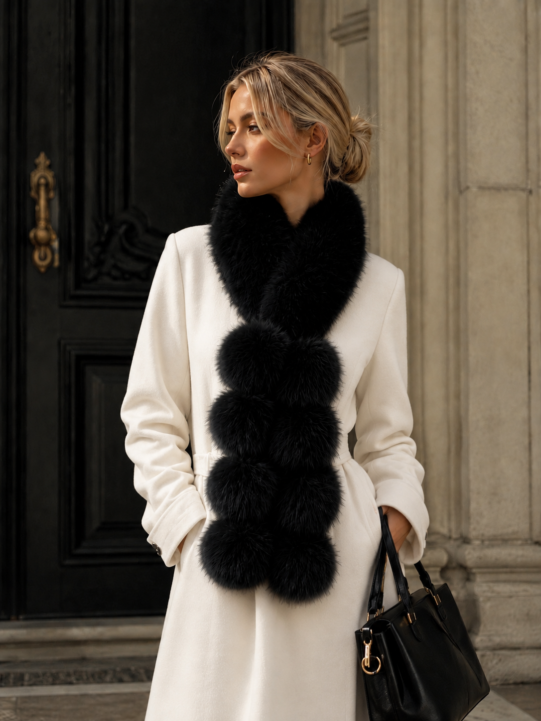 LUXURY FAUX FUR POM POM SCARF