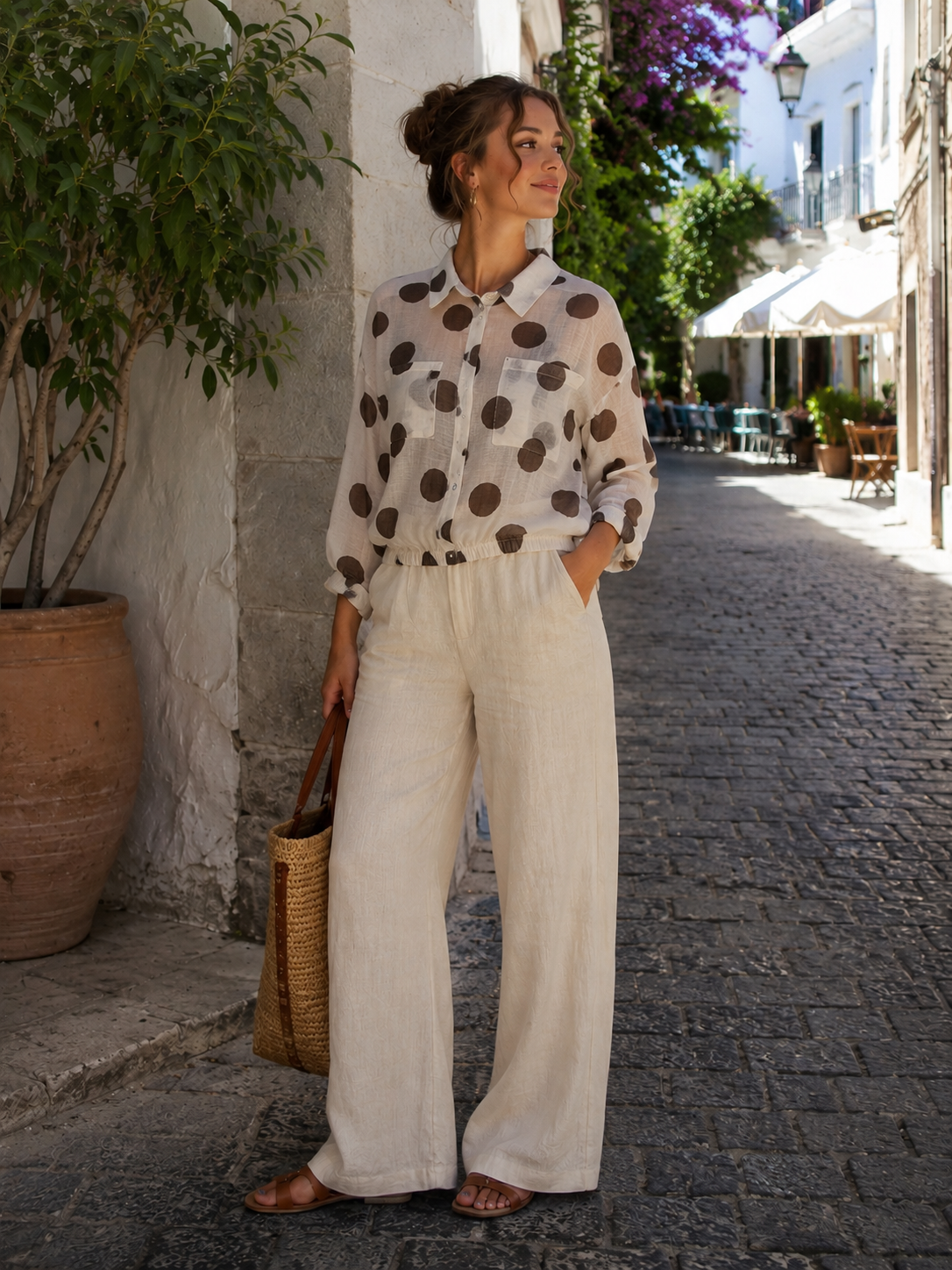 POLKA DOT BUBBLE HEM SHIRT