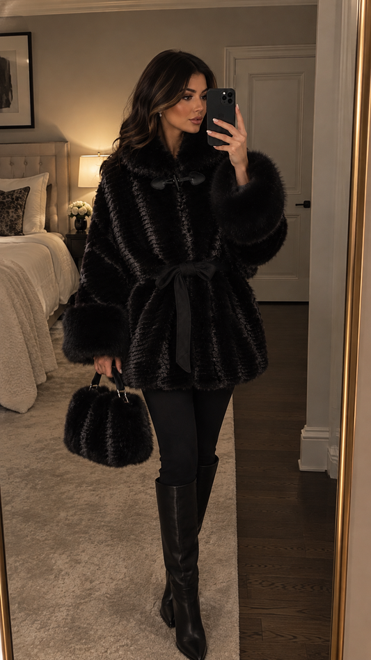 BLACK FUR FAUX CAPE