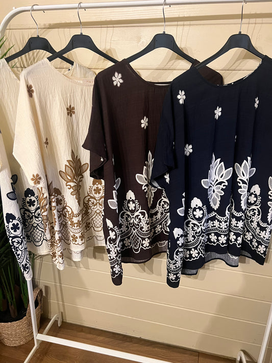 SOPHIE LINEN BLEND PRINTED TOP (8-18)