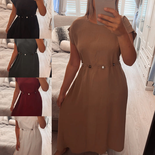 DRESS WITH BEADED BELT