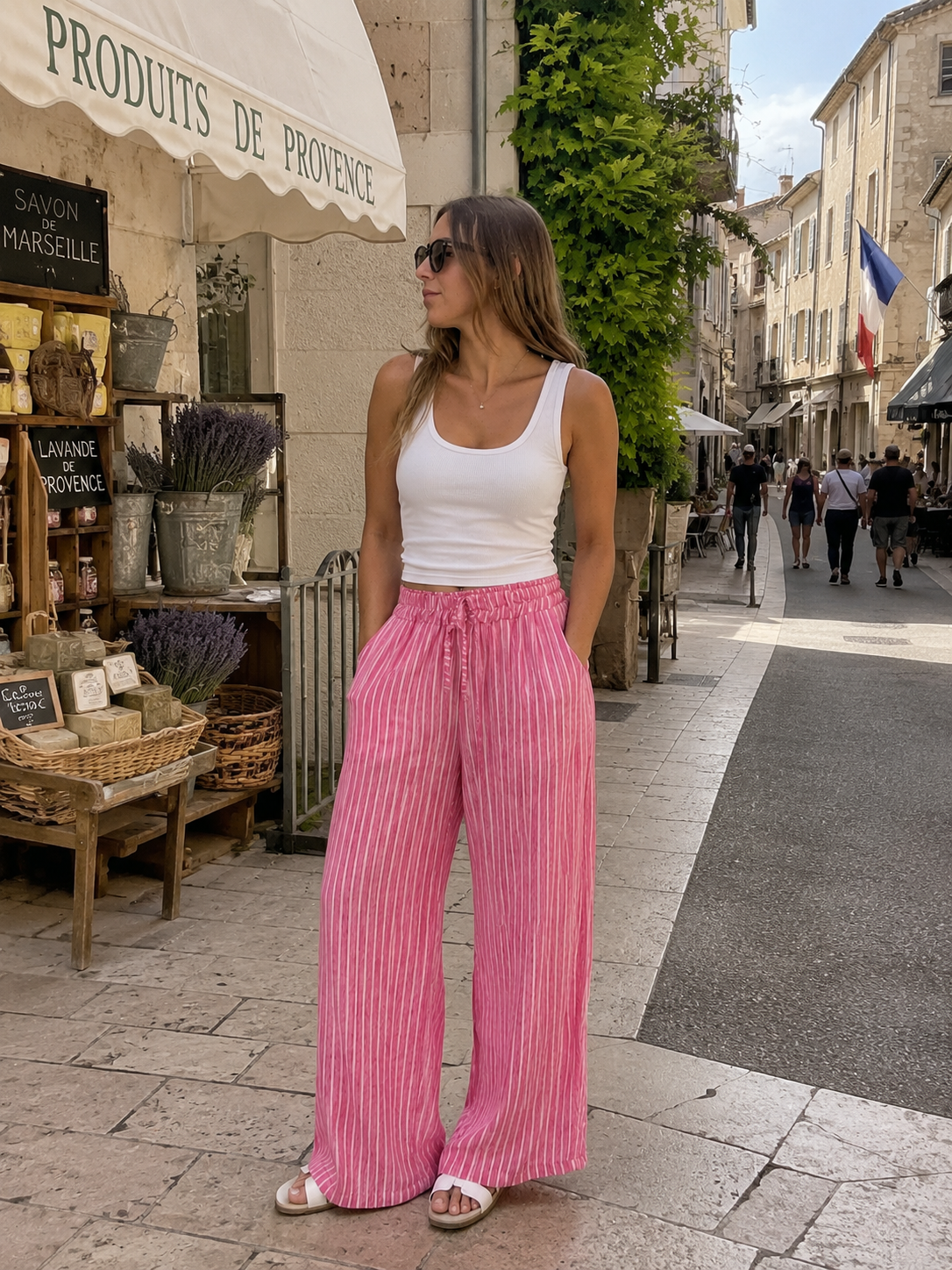 STRIPE WIDE LEG TROUSERS