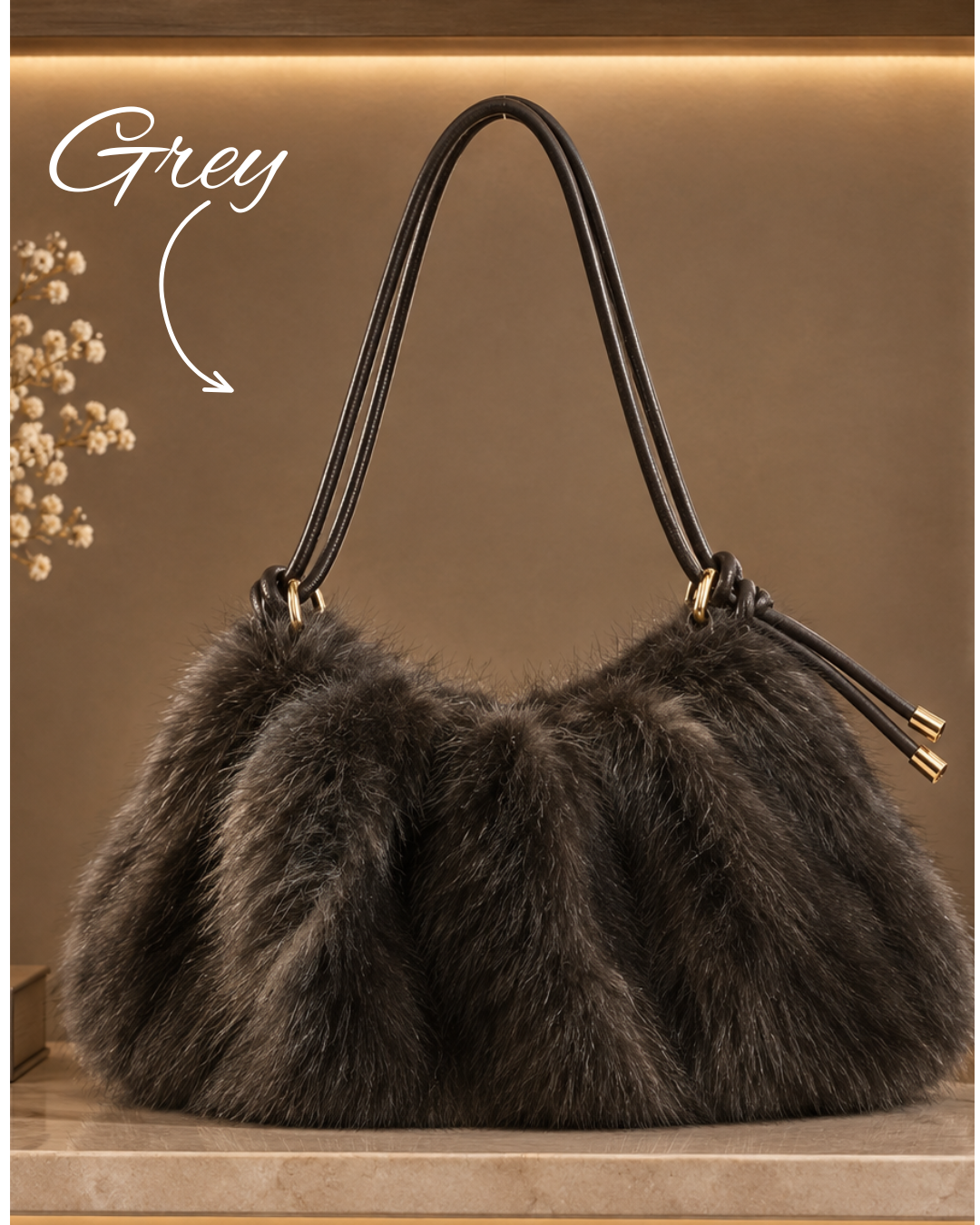 MINI FAUX FUR BAG WITH ZIP