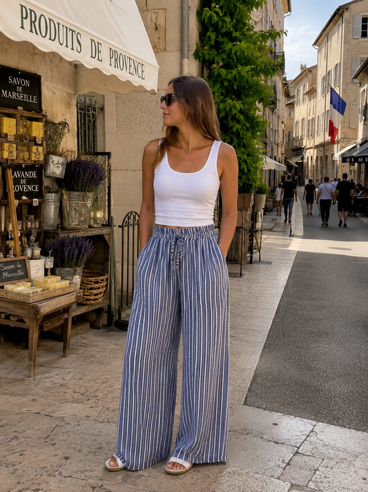 STRIPE WIDE LEG TROUSERS