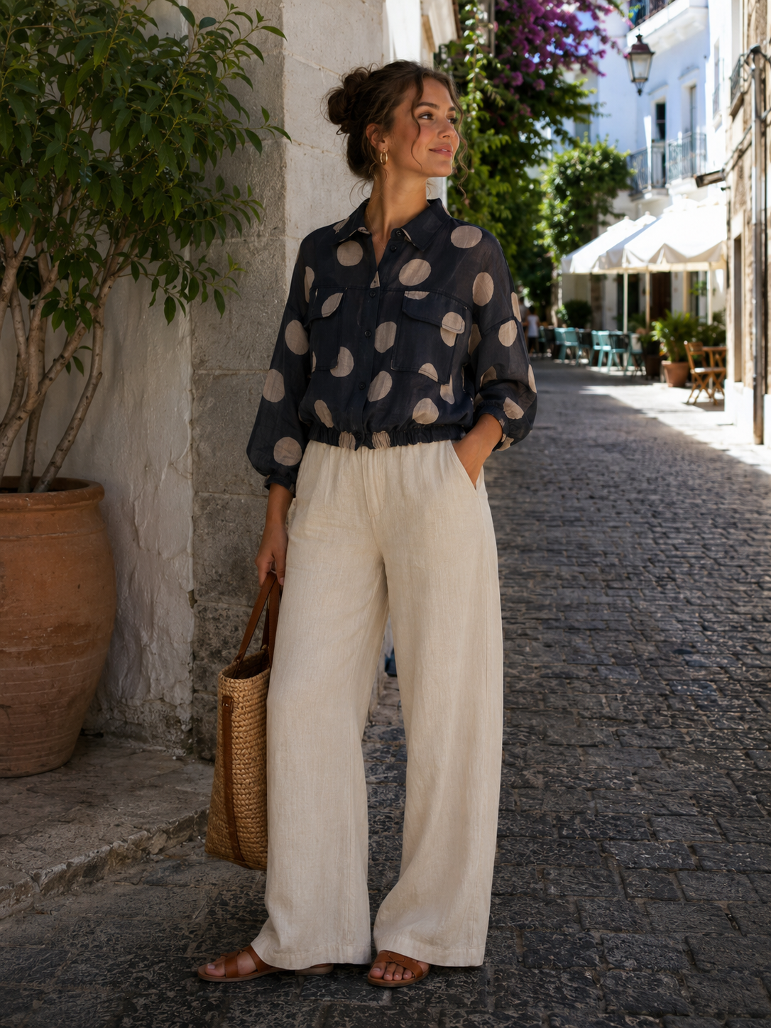 POLKA DOT BUBBLE HEM SHIRT