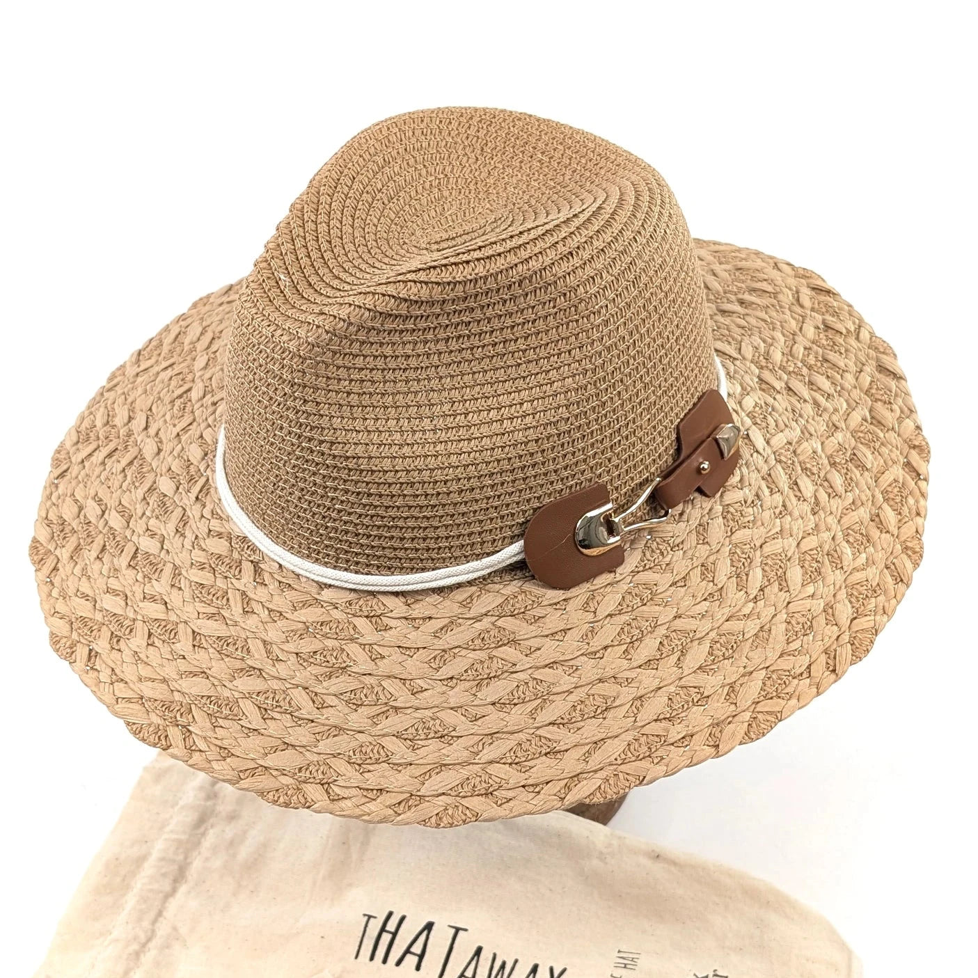 Plaited Brim Panama Foldable Hat (57cm) -Dark Natural