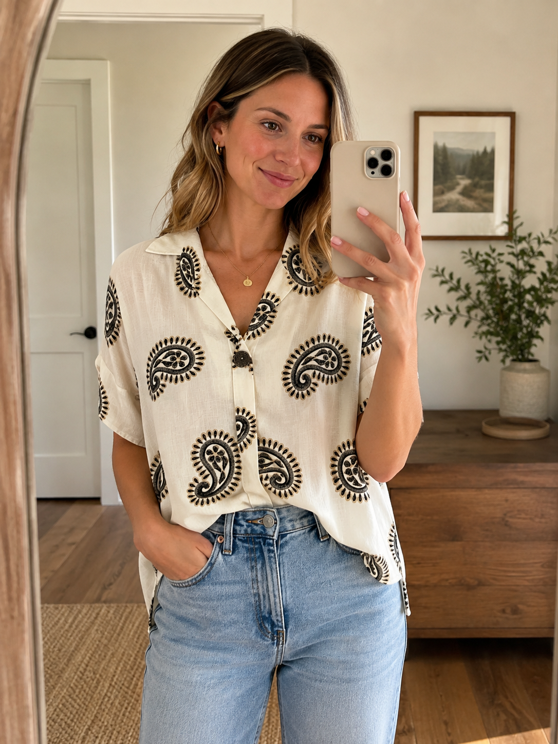 LINEN BLEND BLOUSE