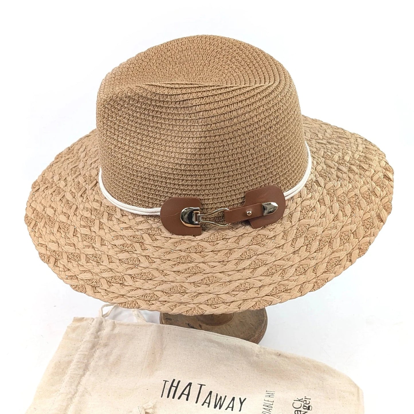 Plaited Brim Panama Foldable Hat (57cm) -Dark Natural