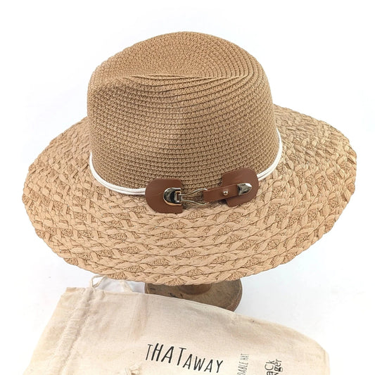 Plaited Brim Panama Foldable Hat (57cm) -Dark Natural