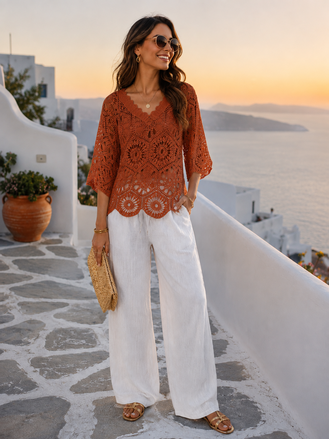 ARTISAN CROCHET V NECK TOP