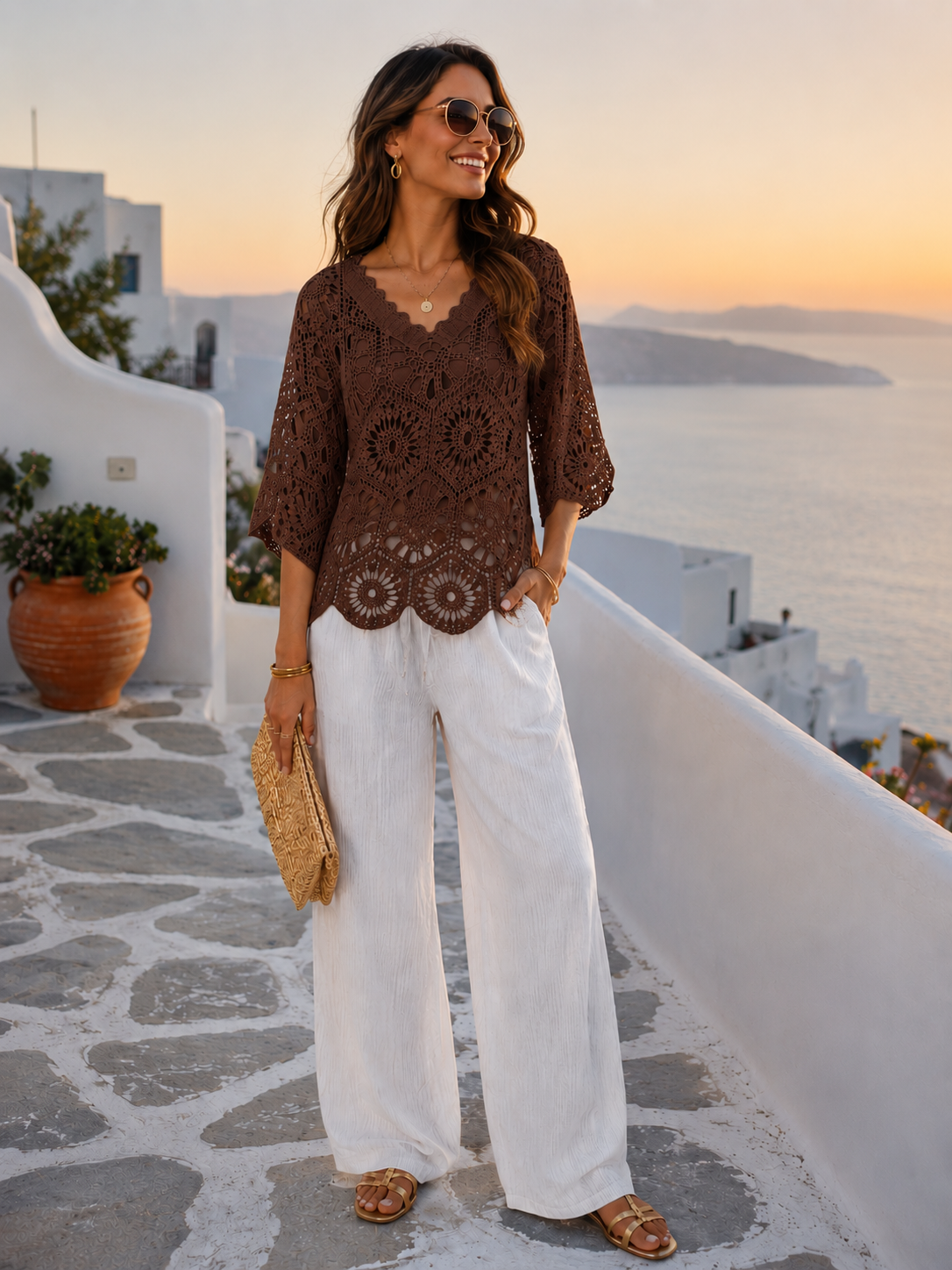 ARTISAN CROCHET V NECK TOP