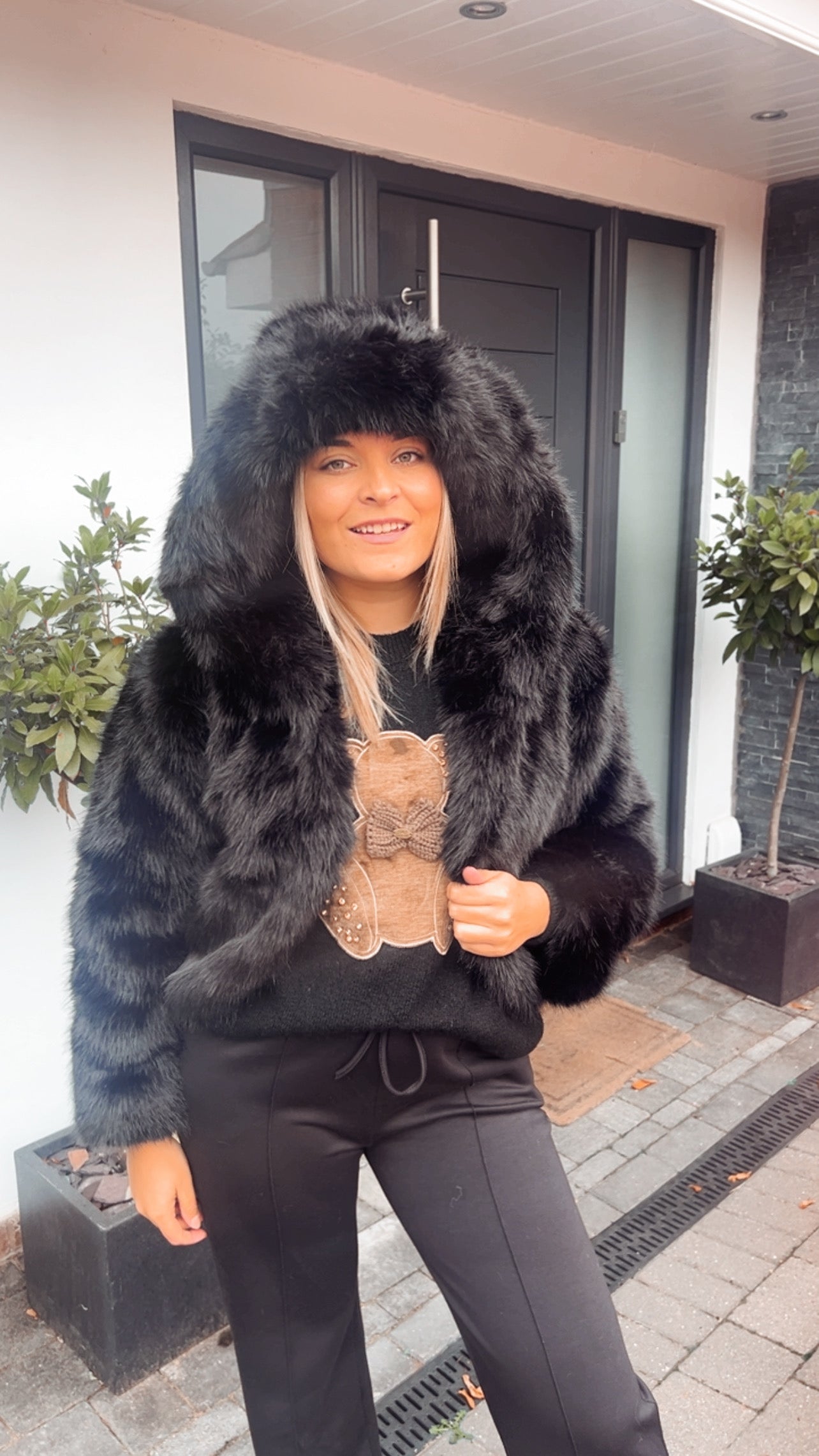 LOTTIE FAUX FUR COAT WITH HOOD