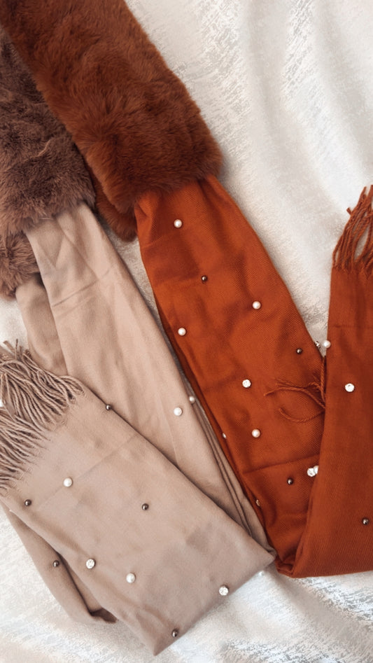 BEADED FAUX FUR SCARF
