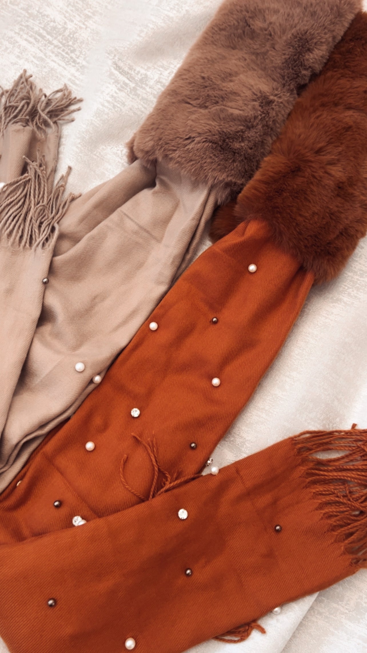 BEADED FAUX FUR SCARF