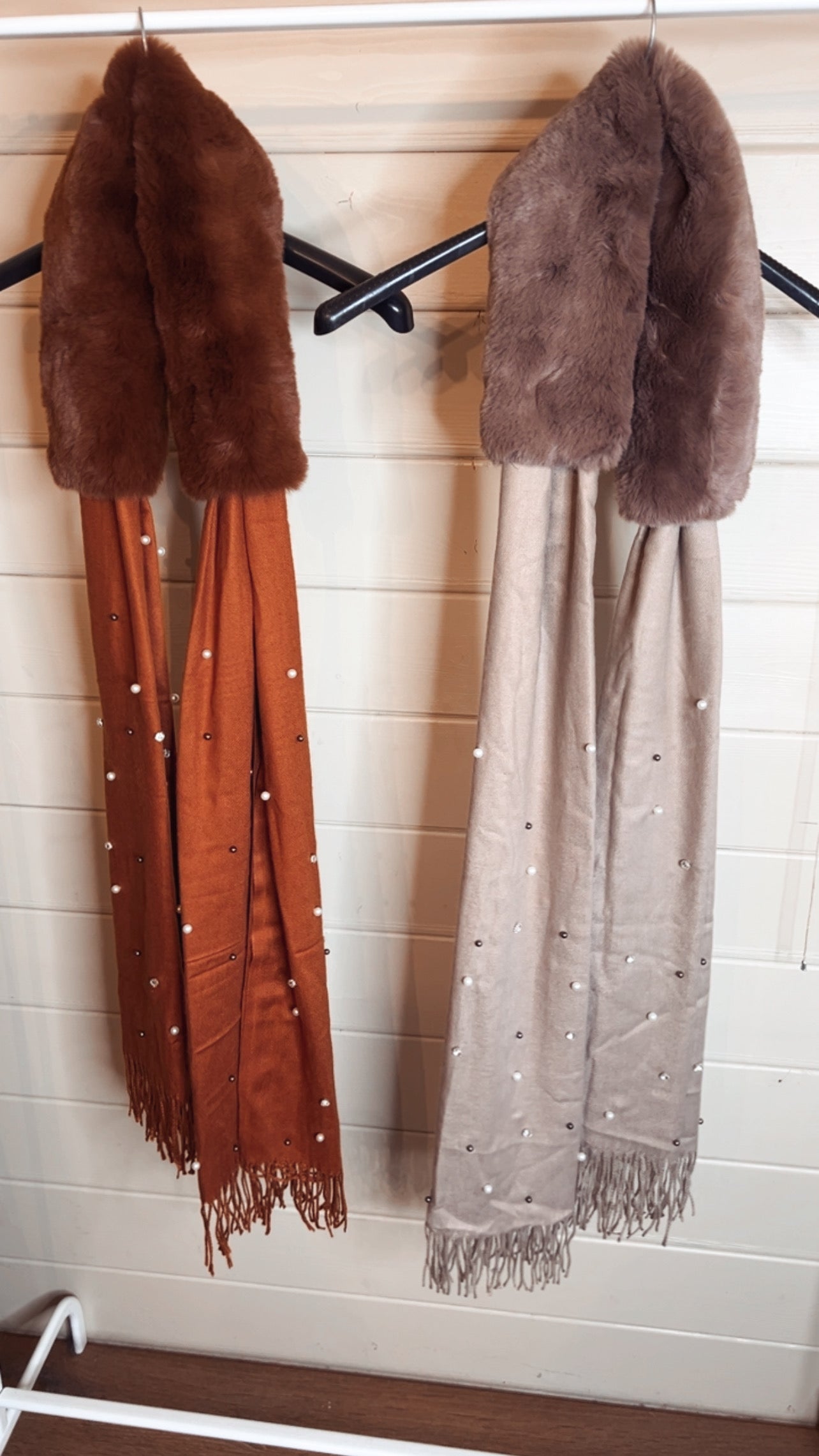 BEADED FAUX FUR SCARF